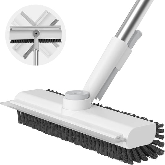 AIR U+ Floor Scrub Brush with Long Handle, 3-in-1 Rotating Head & Squeegee