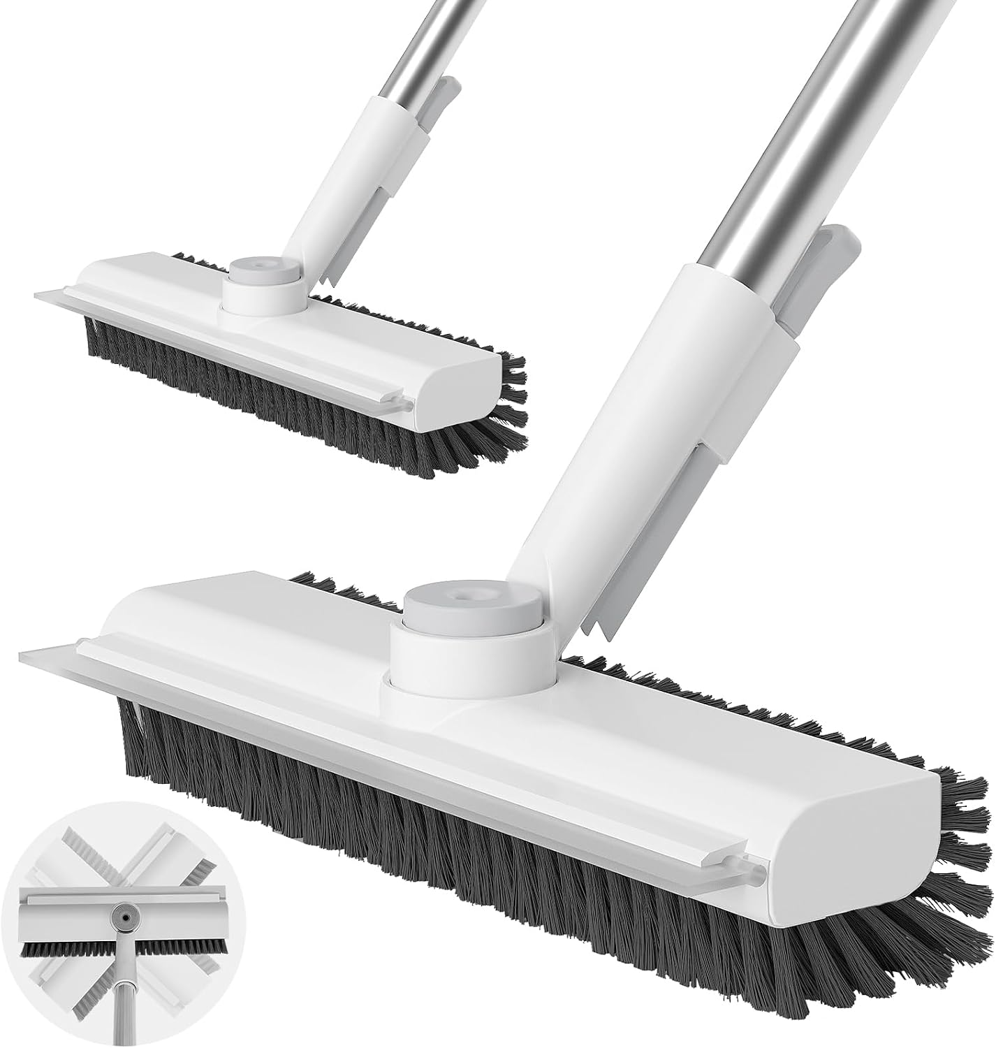 AIR U+ Floor Scrub Brush with Long Handle, 3-in-1 Rotating Head & Squeegee